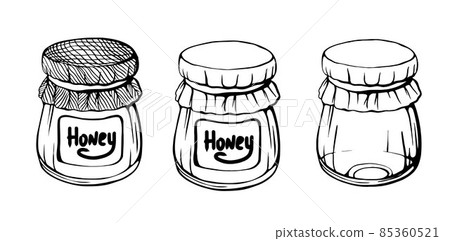 Jars of honey. Bee honey, Hand drawn vector Jars of honey. Bee honey, Hand drawn vector 85360521