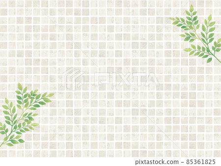 水彩背景與清新的白色瓷磚和樹葉 水彩背景與清新的白色瓷磚和樹葉 85361825