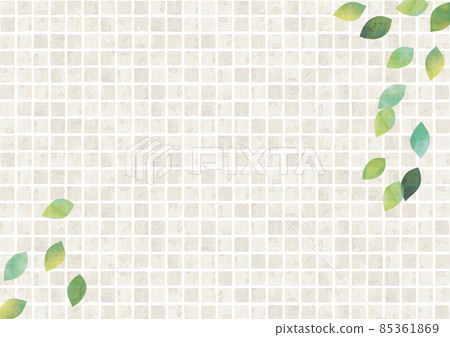 水彩背景與清爽的白色瓷磚和樹葉 2 85361869