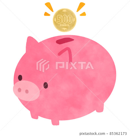 Piggy bank Illustration material 500 yen coin savings Piggy bank Illustration material 500 yen coin savings 85362173