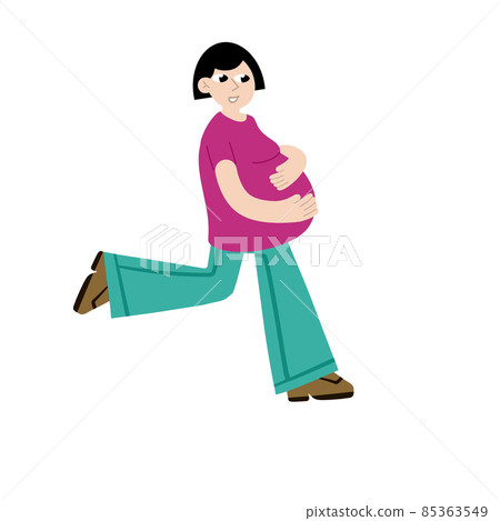 Pregnant woman hold her stomach. Modern character run with big belly. Pregnancy and motherhood. Pregnant woman hold her stomach. Modern character run with big belly. Pregnancy and motherhood. 85363549