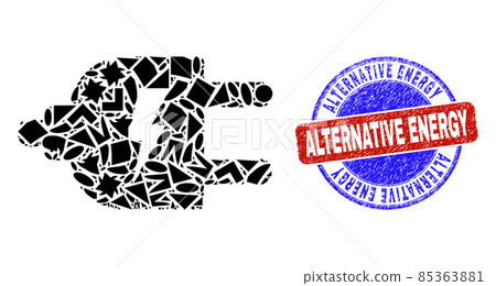 Bicolor Rubber Alternative Energy Badge And Geometric Mosaic Electric Source Icon Bicolor Rubber Alternative Energy Badge And Geometric Mosaic Electric Source Icon 85363881