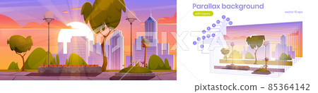 Parallax background, city park with birdhouse Parallax background, city park with birdhouse 85364142