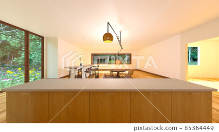 Dining kitchen with large windows 85364449