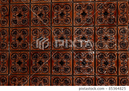 Old vintage ceramic tiles for decoration stoves, wall and floor. Background, texture, seamless pattern Old vintage ceramic tiles for decoration stoves, wall and floor. Background, texture, seamless pattern 85364825