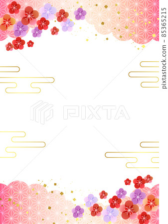 梅麻葉紋雲背景垂直/紅色 85365215