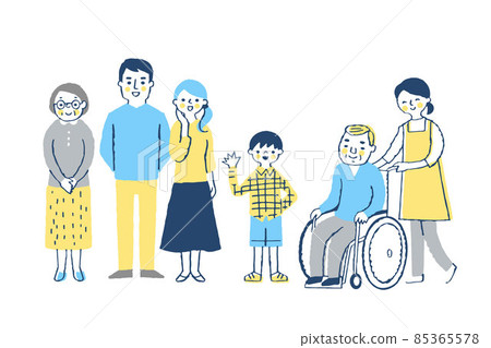 Wheelchair grandpa, helper and family 85365578