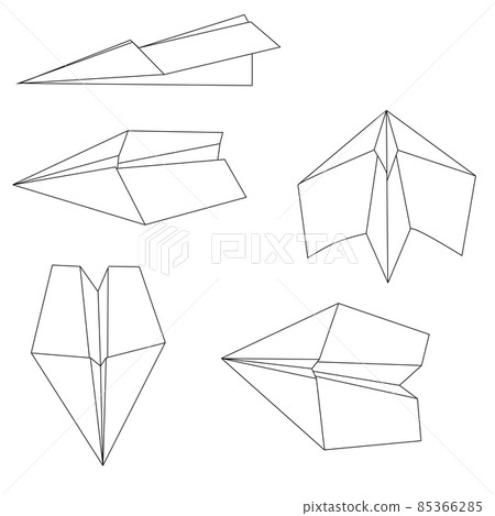 Paper airplane simple line drawing illustration set 85366285