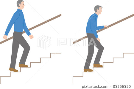 上樓梯身體健康的老人和受苦的老人。 上樓梯身體健康的老人和受苦的老人。 85366530