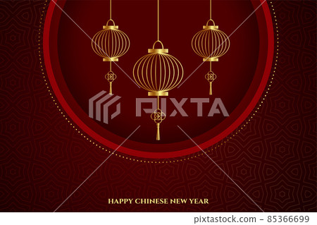 chinese new year greeting with golden lanterns... - Stock Illustration ...