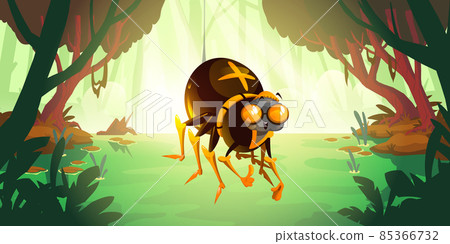 Spider hang on web on forest swamp background Spider hang on web on forest swamp background 85366732