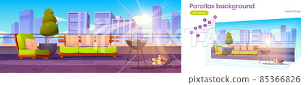 Parallax background summer cafe on roof, animation 85366826