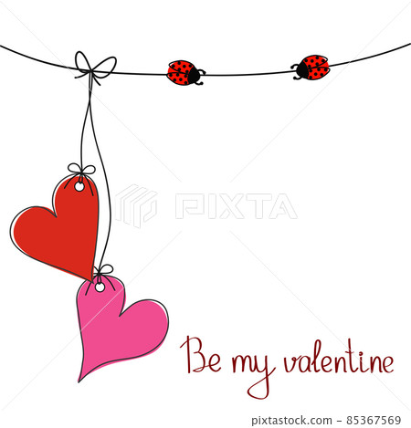 two red hearts on the rope and two bugs for... - Stock Illustration ...