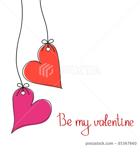 Be my valentine greeting card for St. Valentine's Day with two hanging hearts, stock vector illustration Be my valentine greeting card for St. Valentine's Day with two hanging hearts, stock vector illustration 85367660
