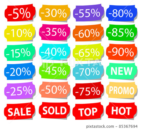 Set of multicolor sale tags on white, stock vector illustration 85367694