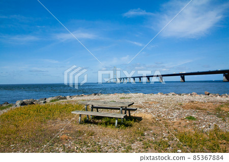 The great belt bridge, Storebelt in Denmark, connecting Zealand with Funen The great belt bridge, Storebelt in Denmark, connecting Zealand with Funen 85367884