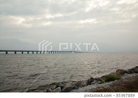 Oresund Bridge on sunset, Sweden, Malmo. Oresund Bridge on sunset, Sweden, Malmo. 85367889