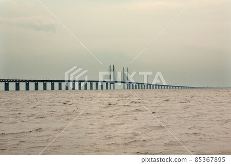 Oresund Bridge on sunset, Sweden, Malmo. Oresund Bridge on sunset, Sweden, Malmo. 85367895