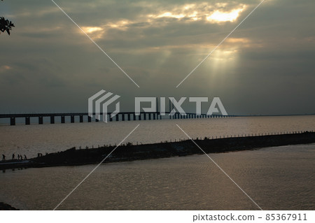 Oresund Bridge on sunset, Sweden, Malmo. Oresund Bridge on sunset, Sweden, Malmo. 85367911