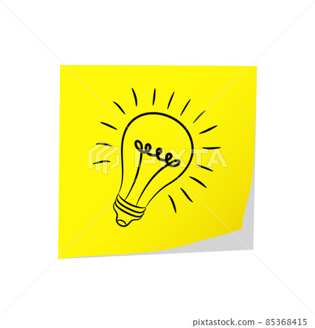 Great Idea - Post It Yellow & Electric Bulb on White, stock vector illustration 85368415