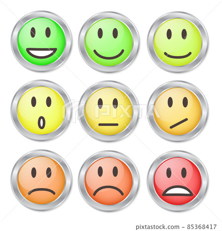 9 Smileys Mood Color on White, Stock Vector Illustration 85368417