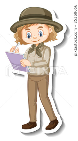 Girl in safari outfit cartoon character sticker 85369056
