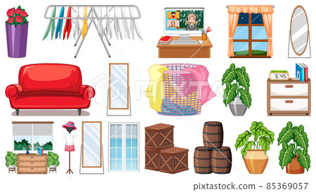 Set of interior furniture and decorations 85369057