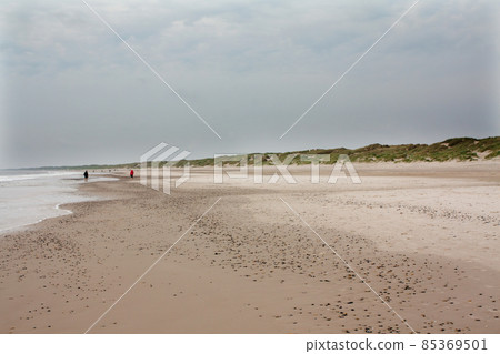 North Sea beach in Denmark at cloudy day. 85369501