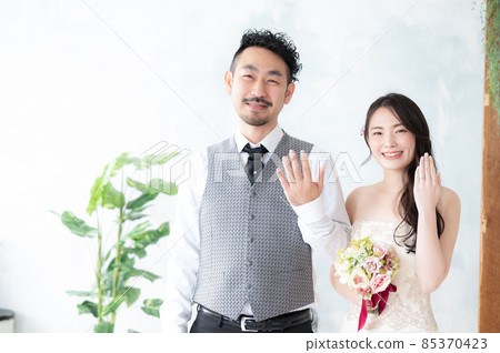 There is a copy space for the bride and groom to show an easy-to-use ring for the image of a wedding ceremony. There is a copy space for the bride and groom to show an easy-to-use ring for the image of a wedding ceremony. 85370423