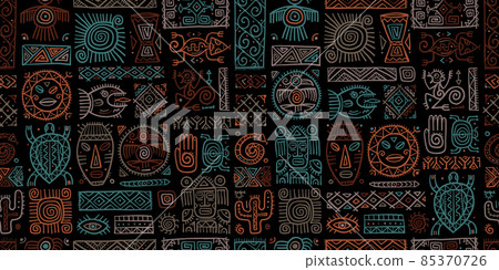 Ethnic mexican decor. Handmade Seamless Pattern for your design. Tribal tattos elements Ethnic mexican decor. Handmade Seamless Pattern for your design. Tribal tattos elements 85370726