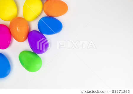 Perfect painted colorful handmade easter eggs isolated on a white background copy space, border, Holiday happy Easter concept 85371255