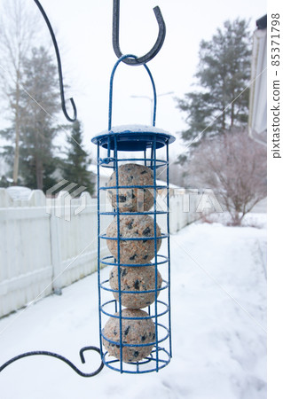 Hanging bird feeder at winter in Finland. 85371798