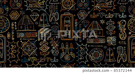 Traditional design elements of middle Asia for decoration of yurts. Nomadic ornament. Seamless Pattern for your design 85372144