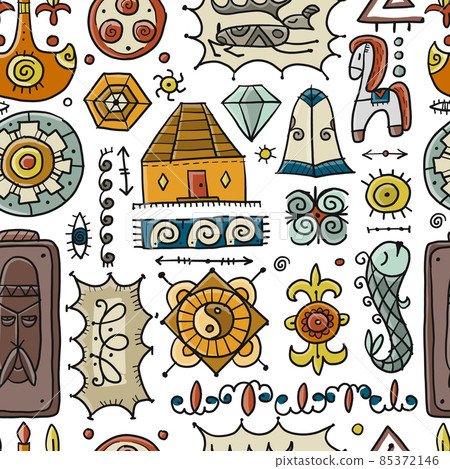 Traditional design elements of middle Asia for decoration of yurts. Nomadic ornament. Seamless Pattern for your design Traditional design elements of middle Asia for decoration of yurts. Nomadic ornament. Seamless Pattern for your design 85372146
