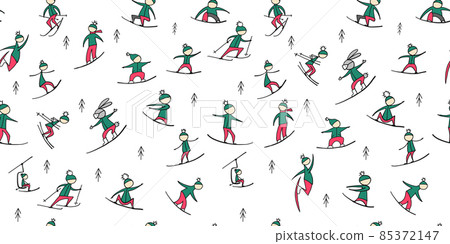 Snowboard time, people snowboarding from the mountain. Seamless pattern for your design Snowboard time, people snowboarding from the mountain. Seamless pattern for your design 85372147
