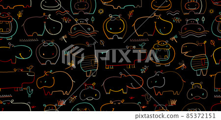 Hippopotamus family, cute hippo characters. Seamless Pattern Background for your design Hippopotamus family, cute hippo characters. Seamless Pattern Background for your design 85372151