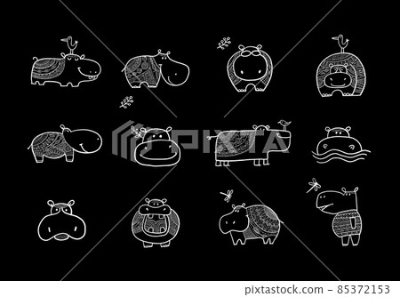 Hippopotamus collection, cute hippo character for your design 85372153