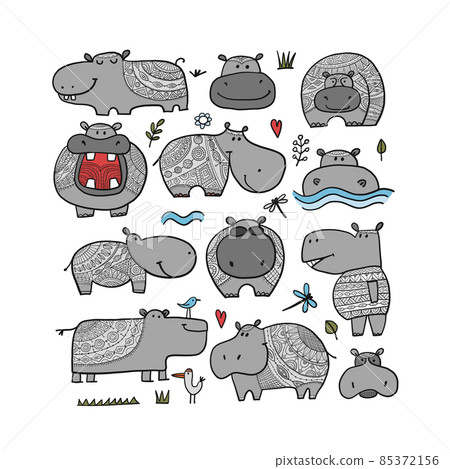 Hippopotamus collection, cute hippo character for your design Hippopotamus collection, cute hippo character for your design 85372156