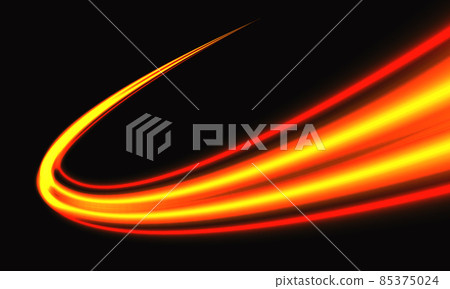 Red yellow light speed blur curve technology on black vector 85375024