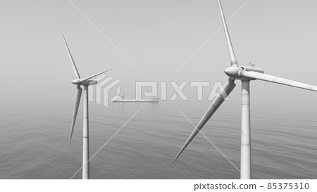 Offshore wind turbines in black and white 85375310