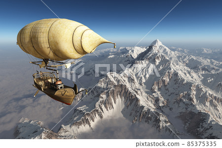 Fantasy airship over a snowy mountain landscape Fantasy airship over a snowy mountain landscape 85375335
