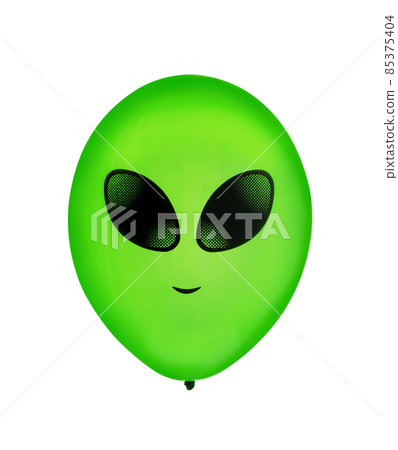 Green air flying balloon with alien smile isolated 85375404