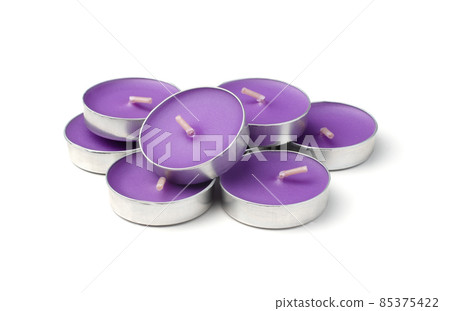 Group of purple soy wax candles isolated Group of purple soy wax candles isolated 85375422