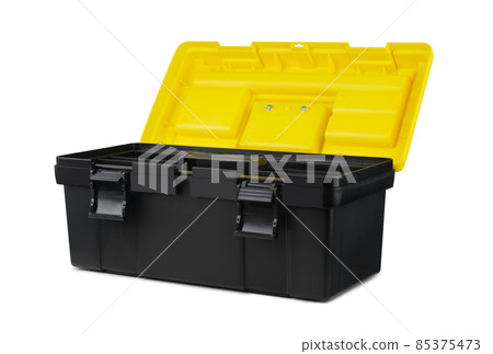 Plastic toolbox with yellow top isolated Plastic toolbox with yellow top isolated 85375473