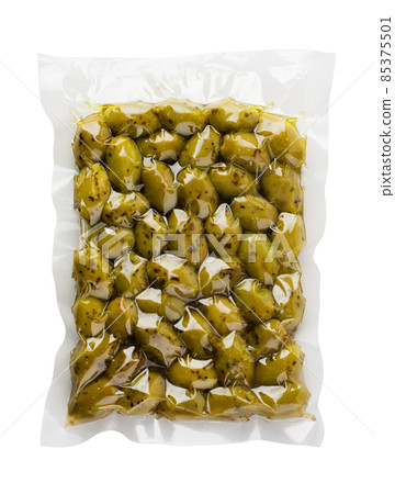 Green olives in plastic package 85375501