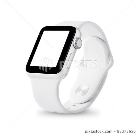 Apple Watch Sport 38mm silver aluminum case with white sport band with activity. Isolated on white background. 85375656