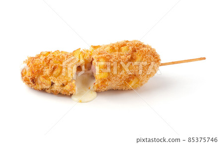 Korean hot dog on a stick, cheese filling corn dog 85375746