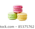 Delicious three multicolored macaroon isolated 85375762