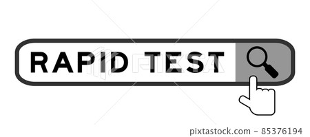 Search banner in word rapid test with hand over magnifier icon on white background 85376194