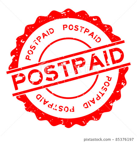 Grunge red postpaid word round rubber seal stamp on white background 85376197